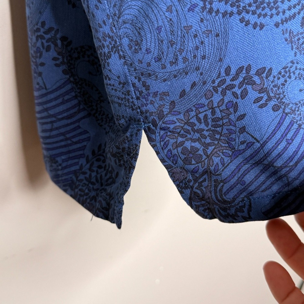 Vintage Silk Mens Button Up Camp Shirt XXL Blue Floral‎ Paisley Print Soft Event - Picture 9 of 9